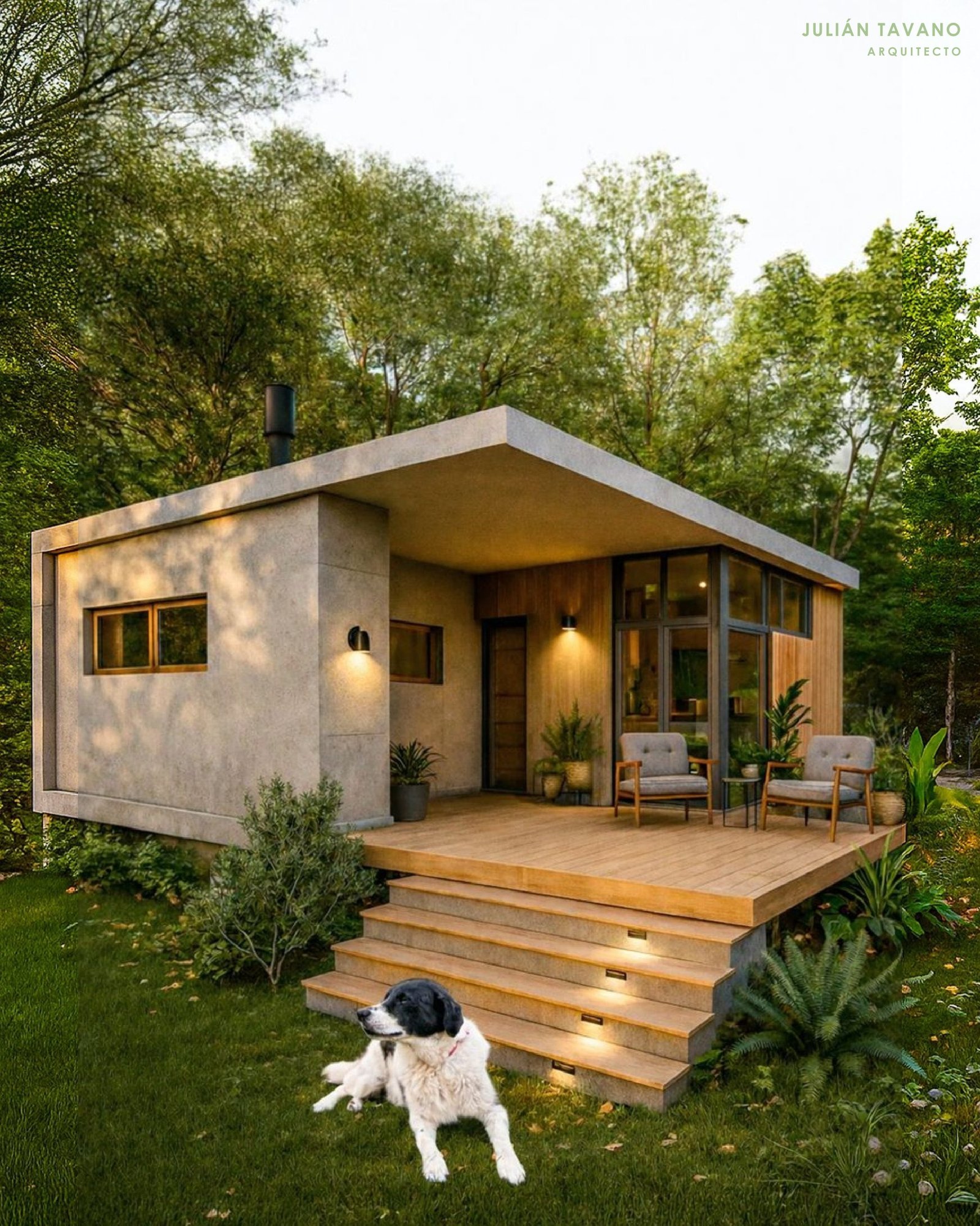 Cabaña Brote — exterior con deck y entorno natural