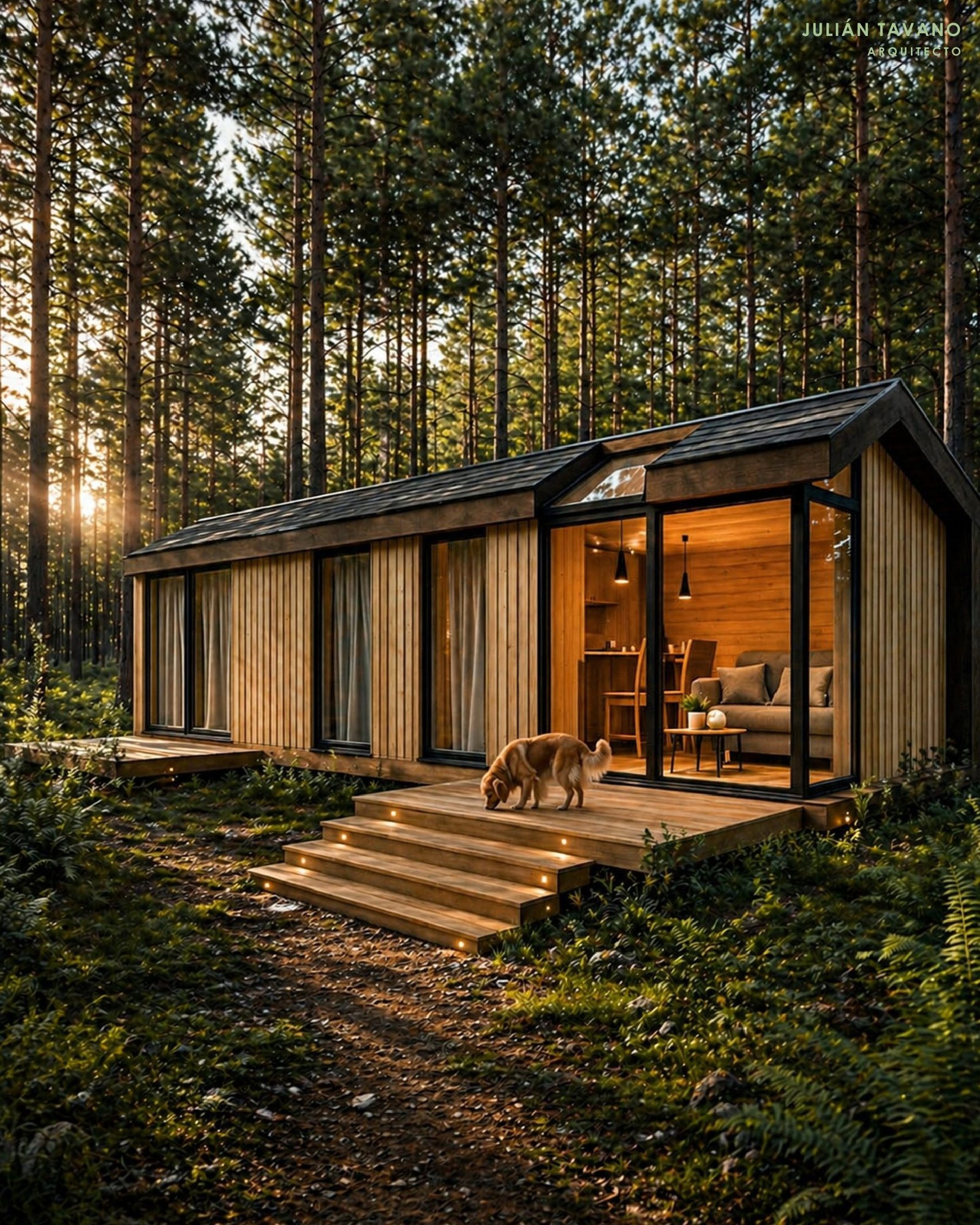 Cabaña Norte — exterior con deck en entorno natural