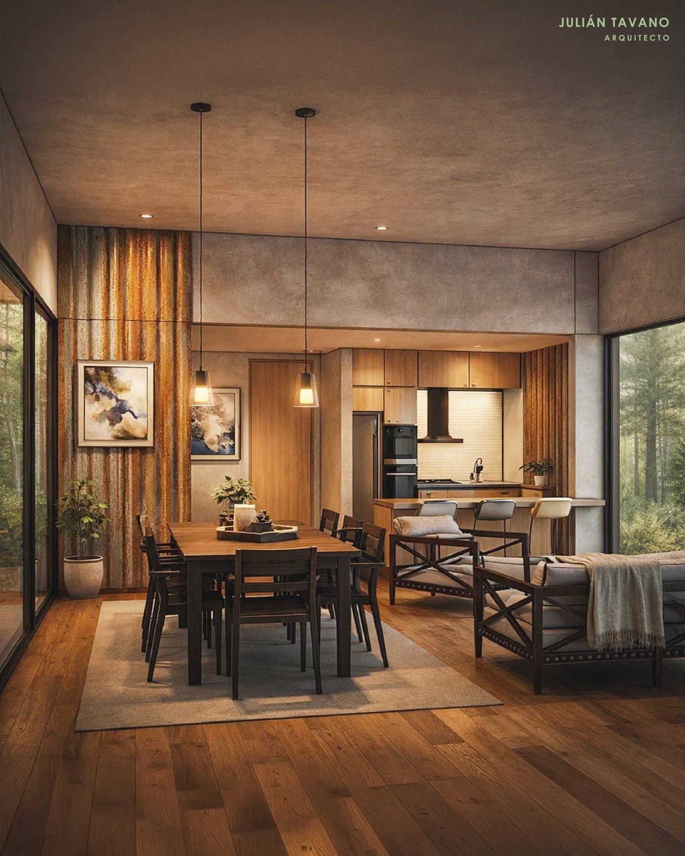 Casa Jarilla — living integrado con luz natural